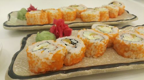 Close-up of sushi in plate