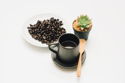 High angle view of coffee beans on table