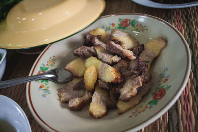 High angle view of breakfast served in plate