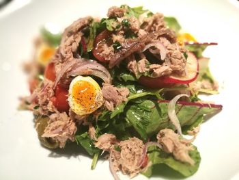 Close-up of food served in plate