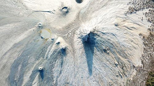 High angle view of snow covered land