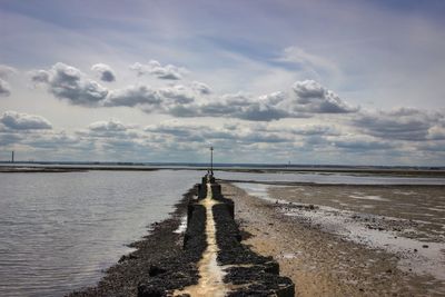 Scenic view of sea against cloudy sky