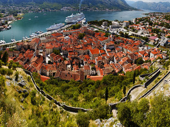 High angle view of townscape and buildings in town