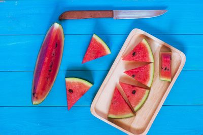 High angle view of fruits on table