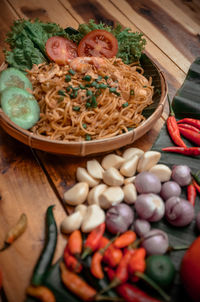 High angle view of vegetables in bowl on table