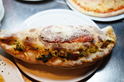 High angle view of bread in plate on table