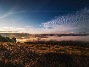 Scenic view of field against sky during sunset
