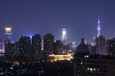 View of illuminated city at night