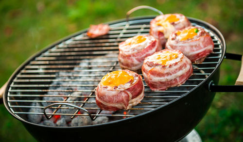 Close-up of meat on barbecue grill