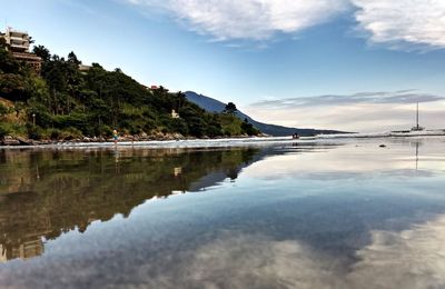 Scenic view of lake against sky