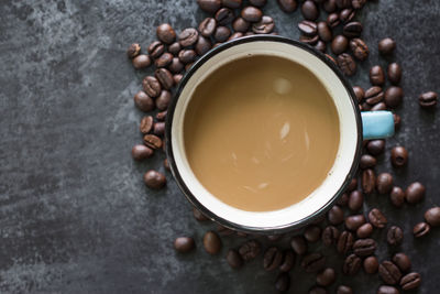 Directly above shot of coffee cup on table