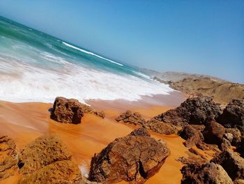 Scenic view of sea against clear sky