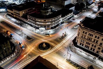 High angle view of traffic on road at night