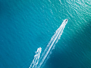 High angle view of ship in sea