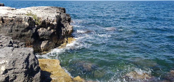 High angle view of rock formation on sea