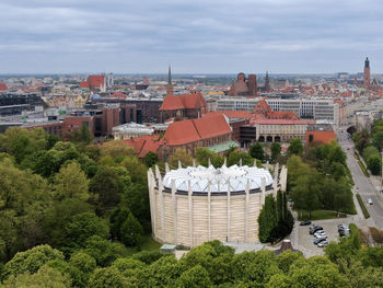 High angle view of townscape against sky