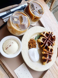 High angle view of food on table