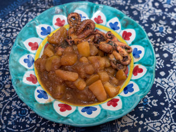 High angle view of breakfast served on table