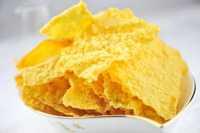 Close-up of bread in plate on table