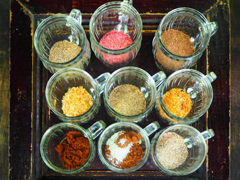 High angle view of spices