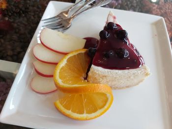 Close-up of dessert served in plate