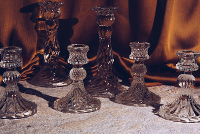 Close-up of chess pieces on table