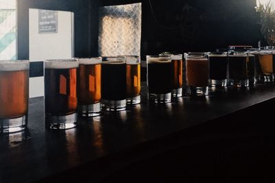 Close-up of beer on table