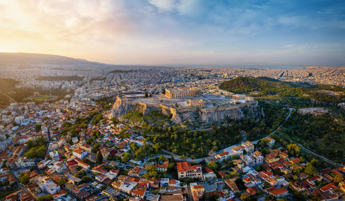 High angle view of townscape against sky