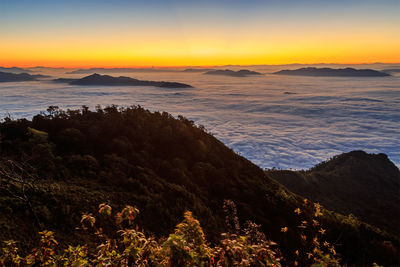 Scenic view of sea against sky during sunset