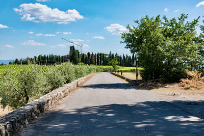 Road amidst trees against sky