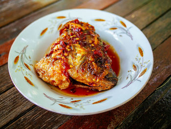 Close-up of food in plate on table