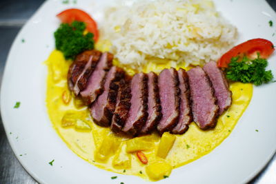 High angle view of meal served in plate