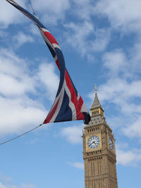 Low angle view of flag against sky