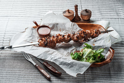 High angle view of food on table