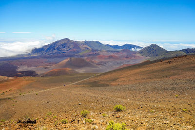 Scenic view of mountains against cloudy sky