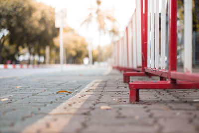 Surface level of footpath by street in city