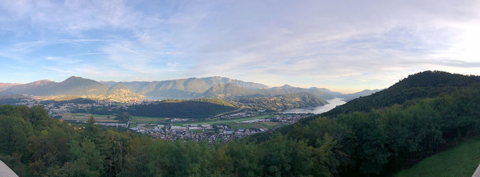 Panoramic view of landscape and mountains against sky