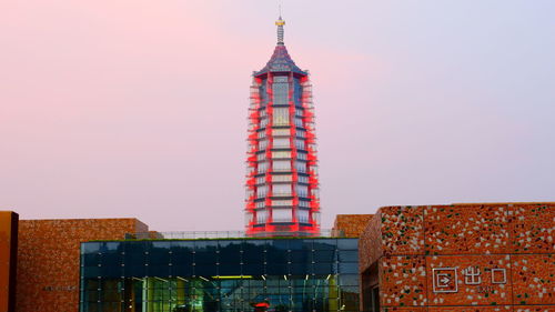 Low angle view of buildings against clear sky