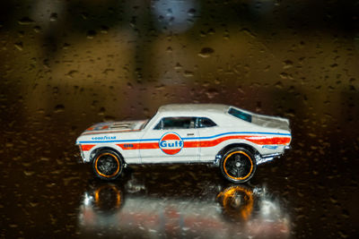 Close-up of wet toy car