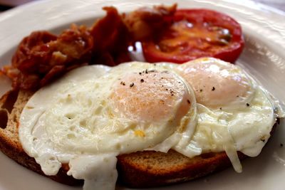 Close-up of breakfast served in plate