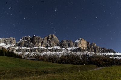 Scenic view of field and mountains against sky