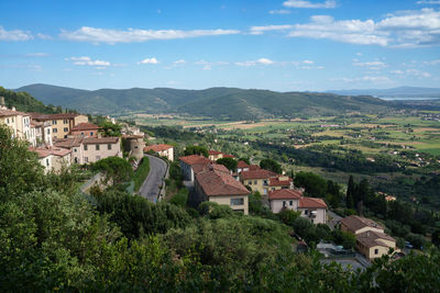 High angle view of townscape against sky