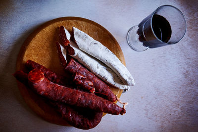 High angle view of breakfast on table