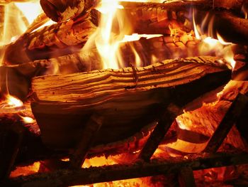 Close-up of bonfire at night