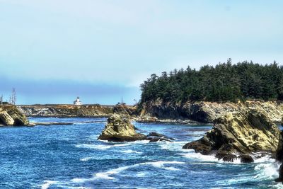 Scenic view of sea against clear sky