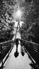 Low angle view of men on tree against sky