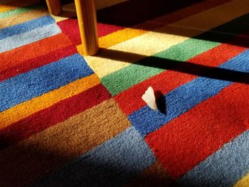 High angle view of multi colored pencils at home