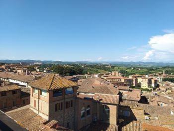 High angle shot of townscape against sky