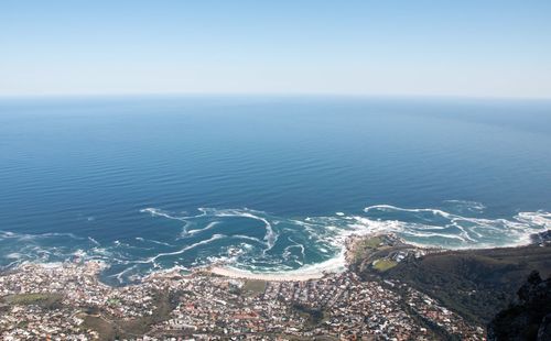 High angle view of sea against clear sky