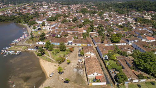 High angle view of buildings in city